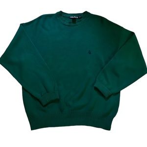VINTAGE NAUTICA WOMENS OVERSIZED CREW NECK COTTON KNIT SWEATER FOREST GREEN SZ S